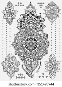 Mandala set and other elements. Vector. Mandala tattoo. Perfect for cards or any other kind of design, birthday and other holiday, kaleidoscope, medallion, yoga, india, arabic