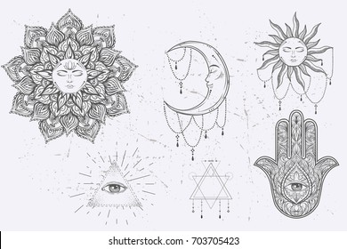 Mandala set and other elements. Vector. Mandala tattoo. , boho style, kaleidoscope, medallion, yoga, india, Arabic. circular pattern, sketch for tattoo