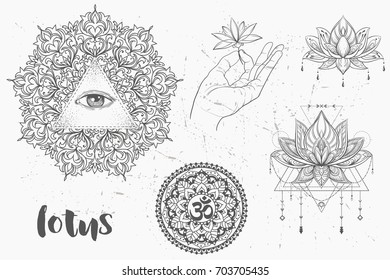 Mandala set and other elements. Vector. Mandala tattoo. , boho style, kaleidoscope, medallion, yoga, india, Arabic. circular pattern, sketch for tattoo
