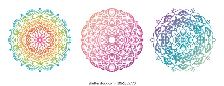 Mandala set.  Outline gradient color design. 