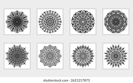 Plantilla de diseño de página de color de yoga de Vector de contorno de conjunto de mandala