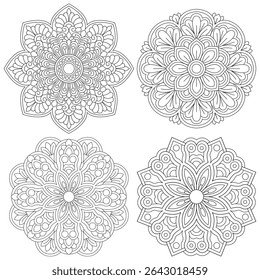 Mandala set, Qualityful floral coloring book pages, vector file, set for Henna, Mehndi, tattoo, decoration. Decorative ornament in ethnic oriental style. Coloring book page Bundle