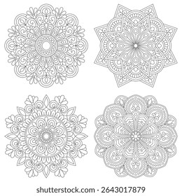 Mandala set, Qualityful flower coloring book pages, vector file, set for Henna, Mehndi, tattoo, decoration. Decorative ornament in ethnic oriental style. Coloring book page Bundle