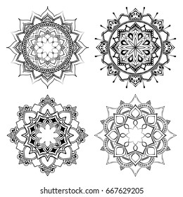 Mandala set. Round Ornament Pattern. Geometric circle element made in vector. Spiritual and ritual symbol of Islam, Arabic, Indian religions.  Oriental motifs.   