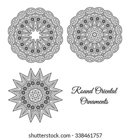 Mandala set. Symmetric zentangle. Vector illustration. Abstract doodle background. Good for cards, invitations, presentations, party, bag, t-shirt, marketing materials. Indian east style.