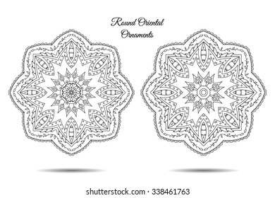 Mandala set. Symmetric zentangle. Vector illustration. Abstract doodle background. Good for cards, invitations, presentations, party, bag, t-shirt, marketing materials. Indian east style.