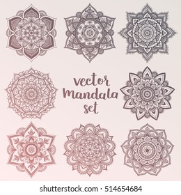 Mandala. Set of vector circle ornaments. Abstract sacred geometry. Boheamin hipster colors. Boho mandala collection.