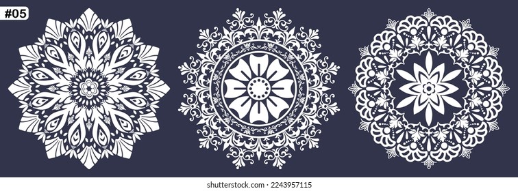 Mandala Set Vector Design Bundle for tattoo, Decorative ornament, decoration, Henna Mehndi with floral patterns 