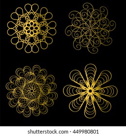 Mandala set vector illustration. Golden mandala on black background, Elements for Your design