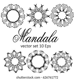  Mandala set. Vintage decorative element. Oriental pattern, vector illustration. Islam, Arabic, Indian, moroccan,spain, turkish, pakistan, chinese, mystic, ottoman motifs. Coloring book page