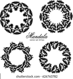  Mandala set. Vintage decorative element. Oriental pattern, vector illustration. Islam, Arabic, Indian, moroccan,spain, turkish, pakistan, chinese, mystic, ottoman motifs. Coloring book page