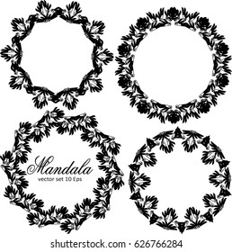  Mandala set. Vintage decorative element. Oriental pattern, vector illustration. Islam, Arabic, Indian, moroccan,spain, turkish, pakistan, chinese, mystic, ottoman motifs. Coloring book page