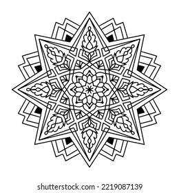 Mandala Shape for Coloring Book. For Beginner, seniors and children. Hand Draw. Vector Mandala. Floral. Flower. Oriental. Book Page. Decoration in ethnic oriental. Outline.