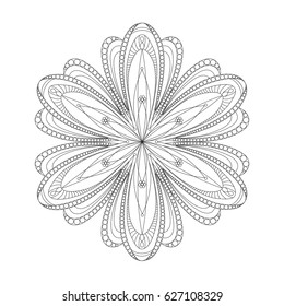 Mandala in the shape of a flower. Six petals. Vector illustration. Coloring book for children and adults.