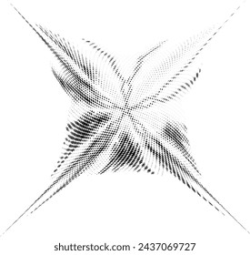 Mandala in the shape of a moth, halftone, with polka dots. Discoloration of the right sector.  For logos, emblems.  Vector.