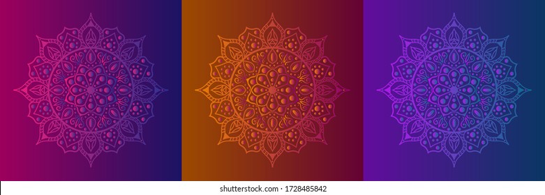 Mandala shapes with three models of gradient.