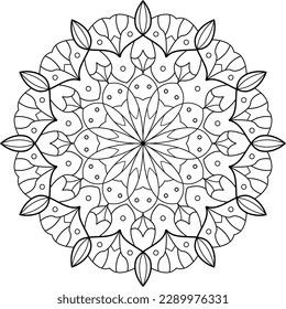 Mandala sign icon black white flat, line shape outline EPS 10 vector image