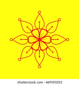 Mandala sign illustration. Red on yellow background. SUPER.