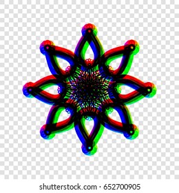 Mandala sign illustration. Vector. Black icon with red-green-blue contours on transparent background.