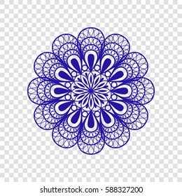 Mandala sign illustration. Vector. Blue icon on transparent background.