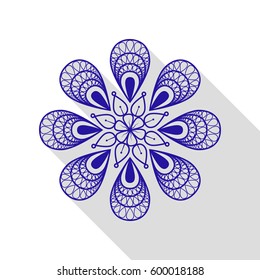 Mandala sign illustration. Vector. Blue icon with flat style shadow path on white background.