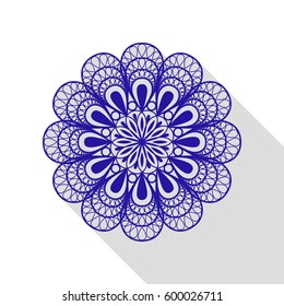 Mandala sign illustration. Vector. Blue icon with flat style shadow path on white background.