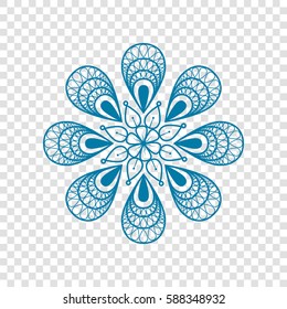 Mandala sign illustration. Vector. Cerulean icon on transparent background.