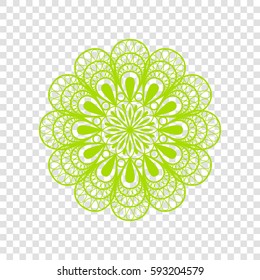 Mandala sign illustration. Vector. Chartreuse icon on transparent background.