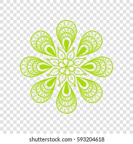 Mandala sign illustration. Vector. Chartreuse icon on transparent background.