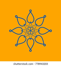 Mandala sign illustration. Vector. Medium teal blue icon on orange background.