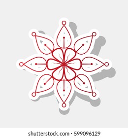 Mandala sign illustration. Vector. New year reddish icon with outside stroke and gray shadow on light gray background.