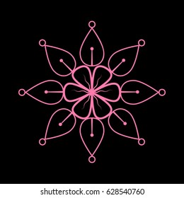 Mandala sign illustration. Vector. Pink icon on black background.