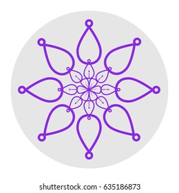 Mandala sign illustration. Vector. Violet flat icon on light gray circle at white background. Isolated.