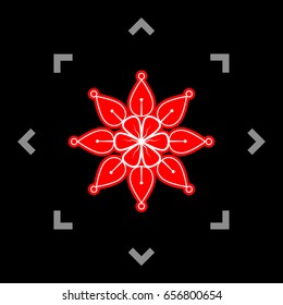 Mandala sign illustration. Vector. White icon in gray focus like mandala on black background.