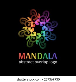 Mandala sign logo, transparent overlap cycle business corporate multicolor ornament on black background