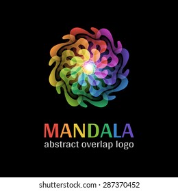 Mandala sign logo, transparent overlap cycle business corporate multicolor ornament on black background