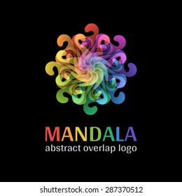 Mandala sign logo, transparent overlap cycle business corporate multicolor ornament on black background