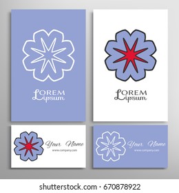 Mandala sign symbol, colorful round ornament. Business cards set. Decorative doodle art, stylized floral pattern. Isolated design elements for logo, icon, label, emblem. Tribal ethnic decoration