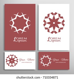Mandala sign symbol, geometric round ornament. Business cards set. Decorative doodle art, stylized floral pattern. Isolated design elements for logo, icon, label, emblem. Tribal ethnic decor