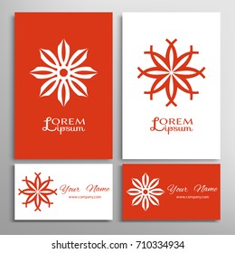 Mandala sign symbol, geometric round ornament. Business cards set. Decorative doodle art, stylized floral pattern. Isolated design elements for logo, icon, label, emblem. Tribal ethnic decor