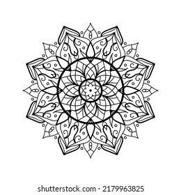 Mandala silhouette print for adult coloring book. Decorative round floral ornament. Oriental vector illustration, anti stress therapy, design or decor for yoga and meditation. Geometric flower shape.