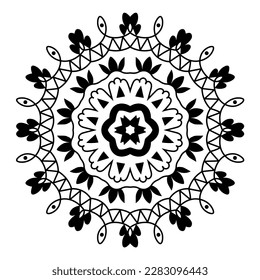 Mandala silhouette Round mandala pattern. Black circular ornament in Indian doodle style. Isolated vector illustration