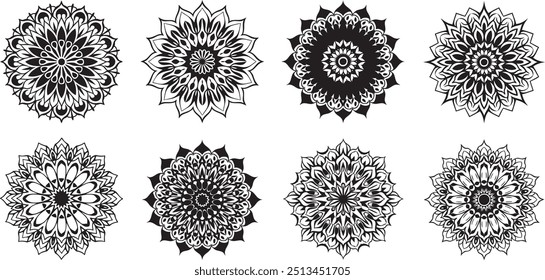 Mandala silhouette vector art illustration. Mandala Style Vector Shapes Collection. Mandala ornament collection shape. Mandala pattern art background Black.