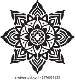 Mandala silhouette vector on a white background, mandala design for coloring book, vector mandala design