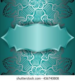 Mandala silver, background. Invitation card. Vintage pattern with round ornament, decorative indian medallion, abstract lotus flower element. Vector design