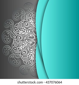 Mandala silver, background. Invitation card. Pattern with vintage round ornament, decorative indian medallion, abstract flower element. Vector design