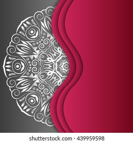 Mandala silver, background. Invitation card. Pattern with vintage round ornament, decorative indian medallion, abstract flower element. Tribal vector design