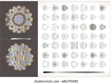 Mandala silver round ornament pattern. Vector abstract background. Silver metallic Islamic round pattern.