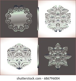 Mandala silver round ornament pattern. Vector abstract background. Silver metallic Islamic round pattern.