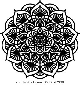 Mandala simple and basic for beginners, seniors and children. Mehndi flower pattern for Henna drawing and tattoo. Decoration in ethnic oriental, Indian style.